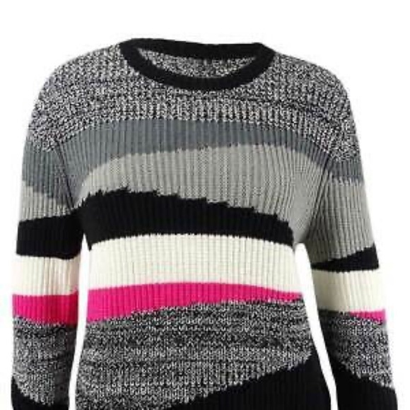 NWT DKNY Block Gray/Blk/ Wht Round Neck Long Sleeve Sweater Small - Picture 4 of 9